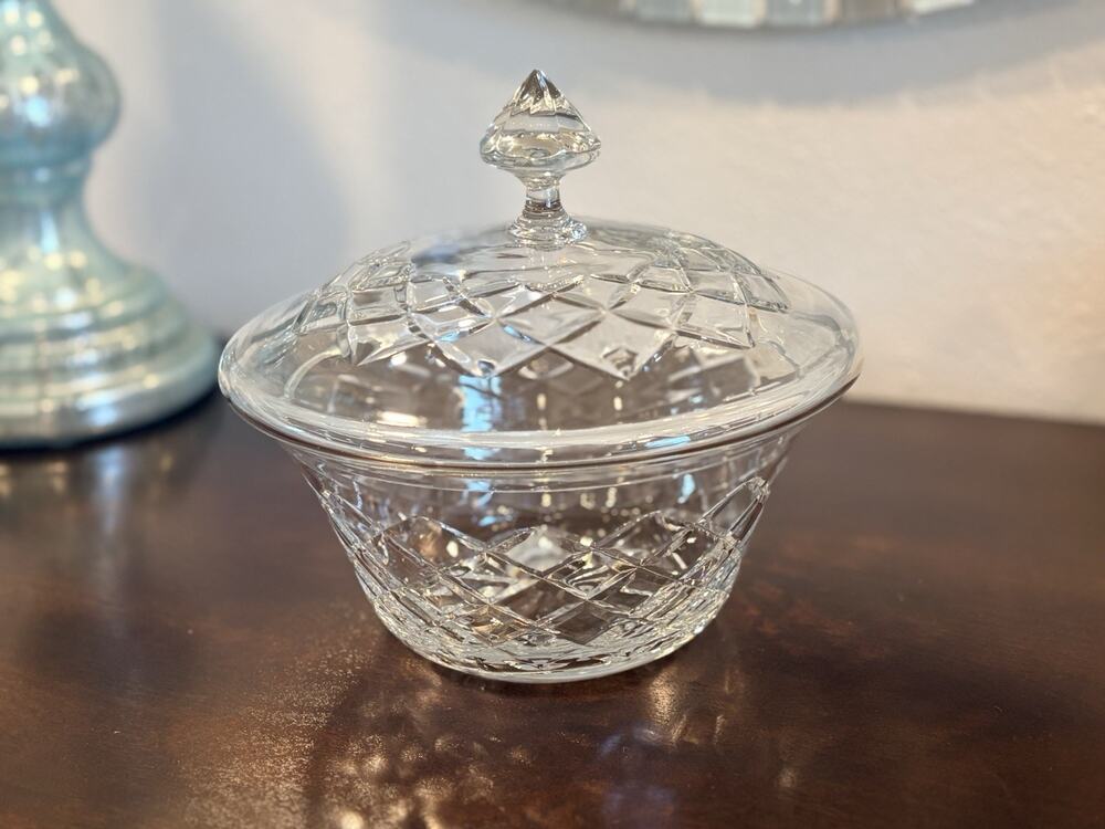Vintage Cut Crystal Covered Serving Bowl / Lidded Centerpiece – Diamond Cut